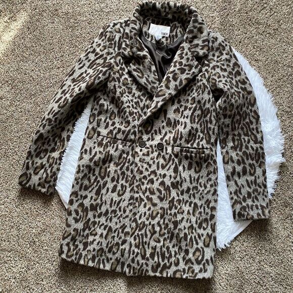 Bar III Animal Print Wool Blend Lined Coat Button Front Womens Size Small - Picture 1 of 8